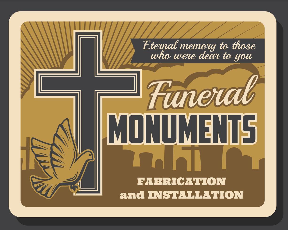 begravning monument retro affisch, begravning service vektor
