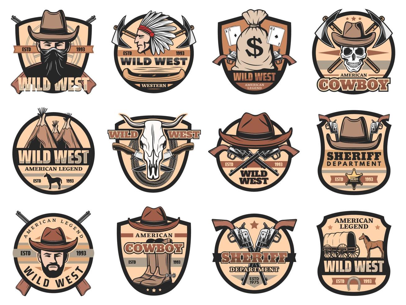 Wild-West-Vintage-Vektor-Icons vektor