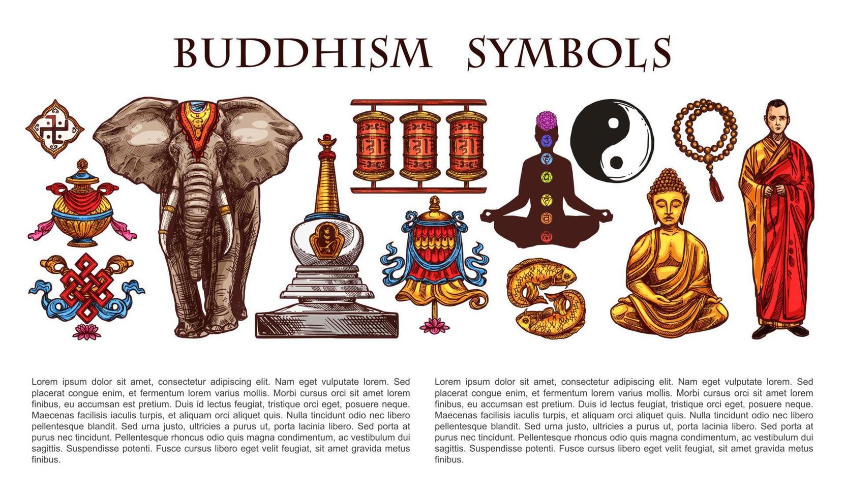 Buddhismus-Religionssymbole und -charaktere vektor