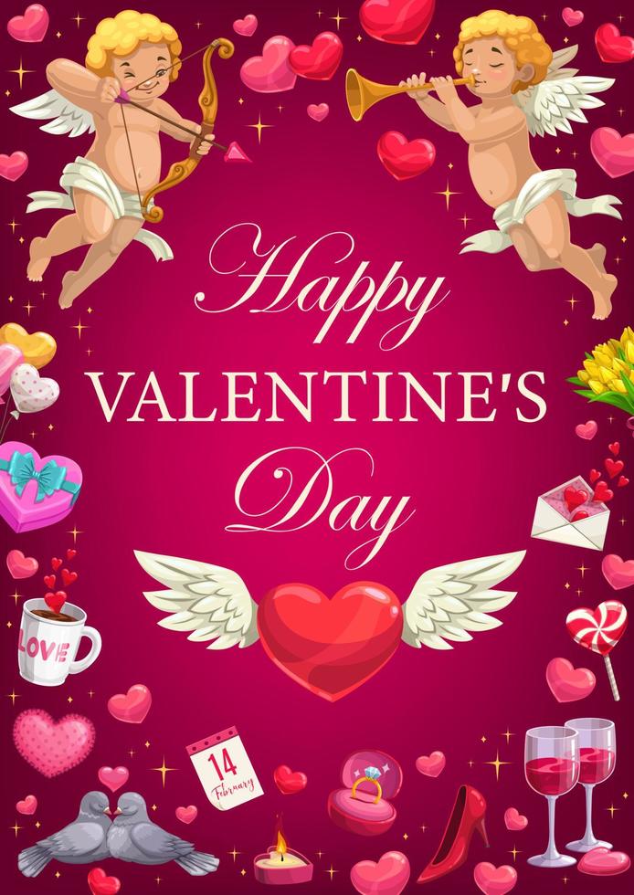 valentines dag hjärtan, cupids och romantisk gåvor vektor
