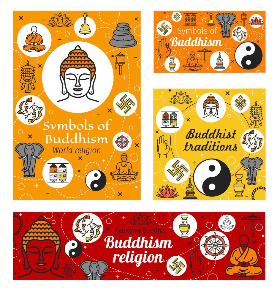 buddhismusreligion, buddhistische religiöse symbole vektor