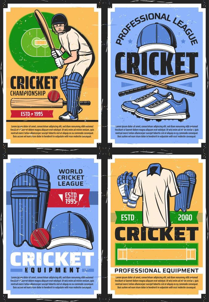 Cricket-Sportausrüstung und Liga-Meisterschaft vektor