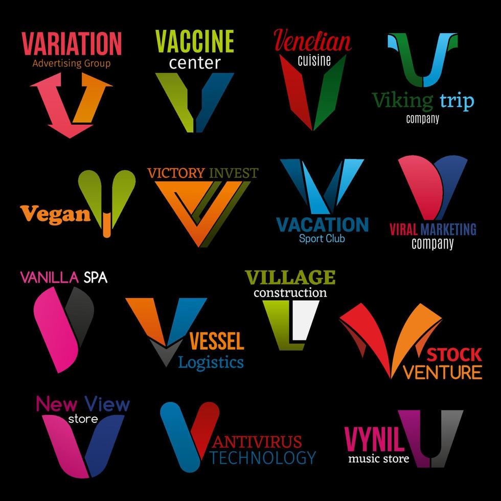 v Brief Symbole Unternehmensidentität farbenfrohes Design vektor