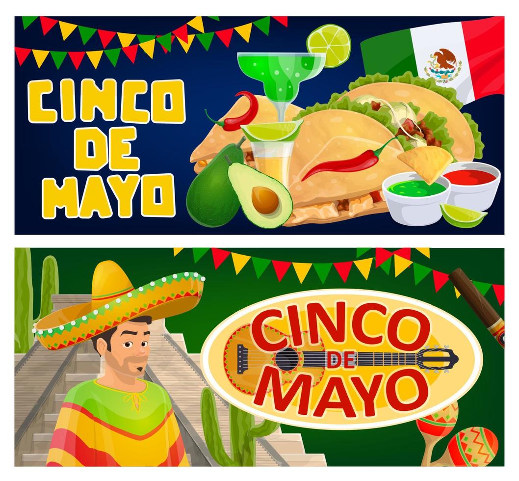 Cinco de Mayo-Banner aus mexikanischem Sombrero, Maracas vektor