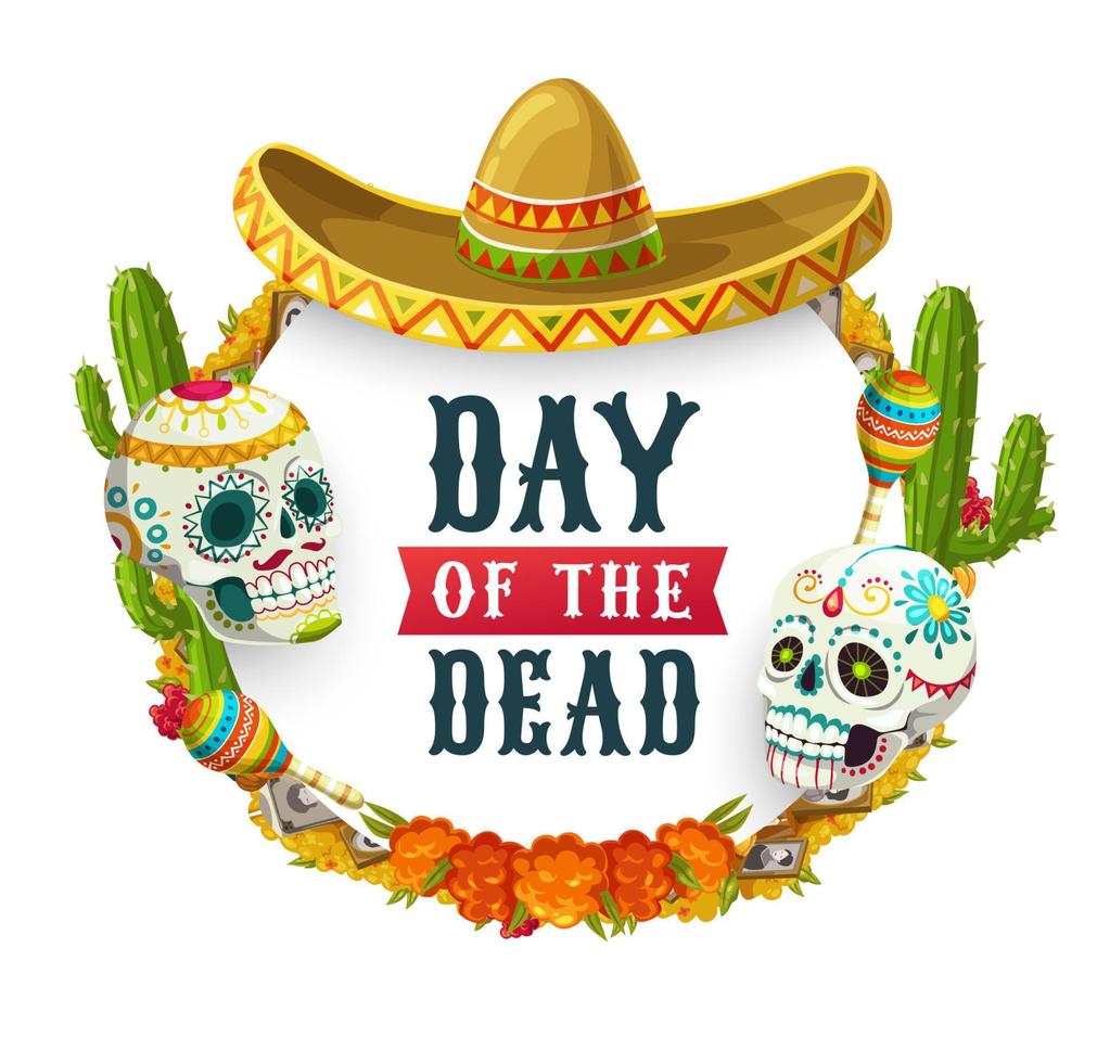 dag av död- mexikansk catrina calavera i sombrero vektor