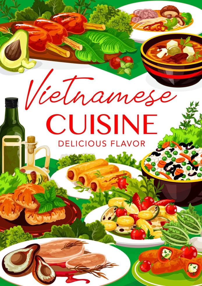 vietnamesischer Gemüsereis mit asiatischem Fisch und Fleisch vektor