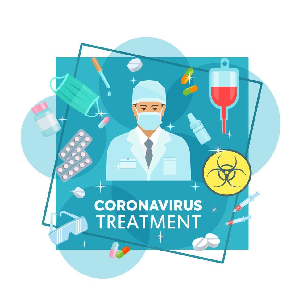 coronavirus behandlingar och skydd. medicin vektor