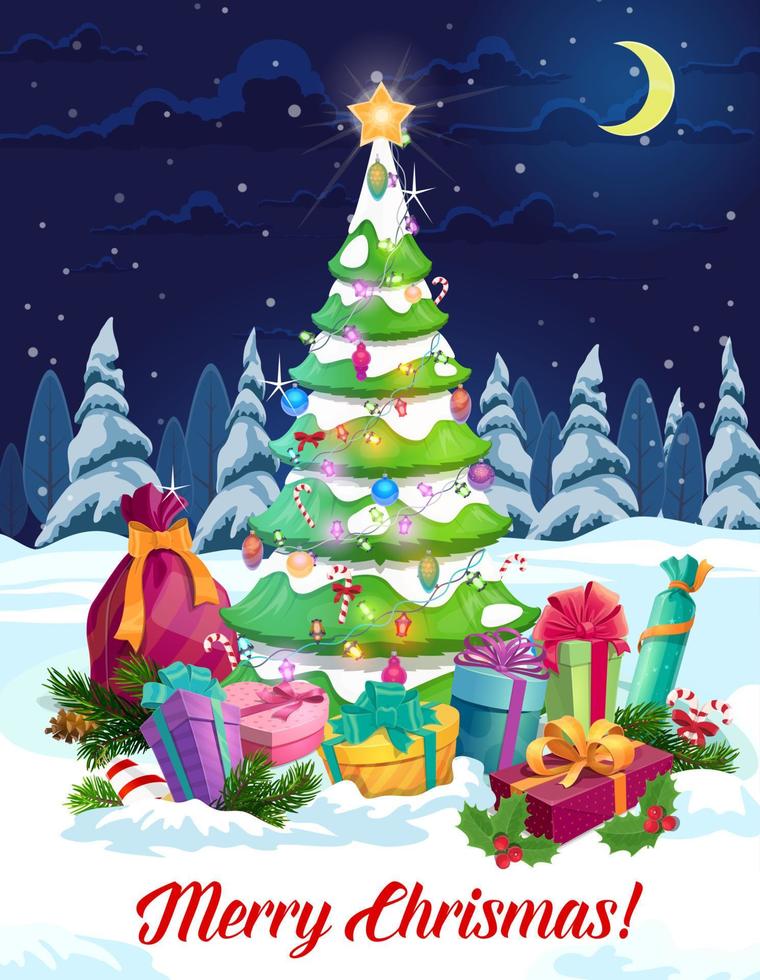 jul gåvor, ny år presenterar och xmas träd vektor