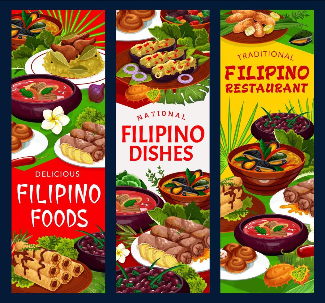 filippinare meny banderoller, traditionell maträtter vektor