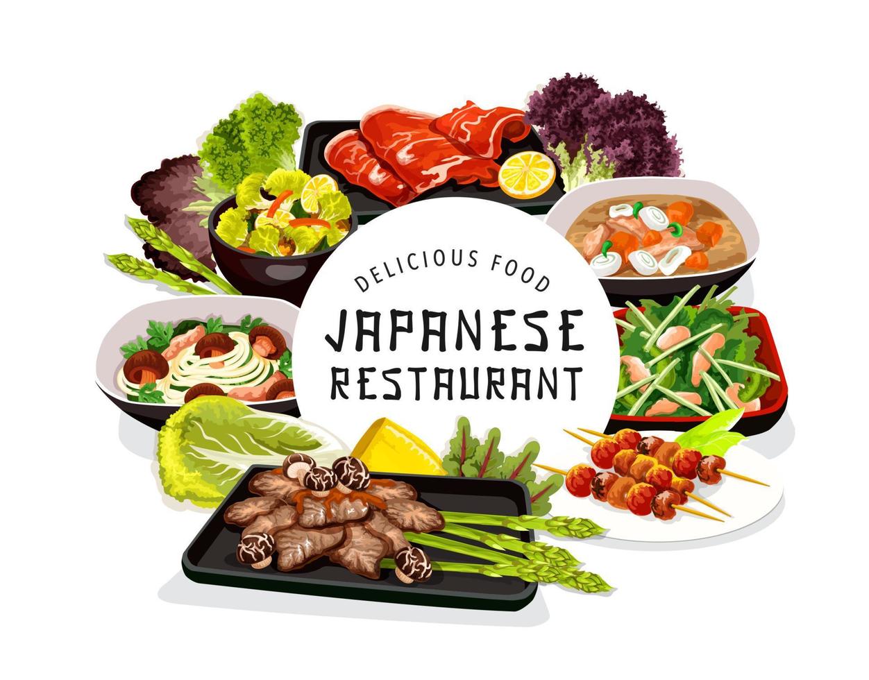 japansk kök mat vektor runda ram