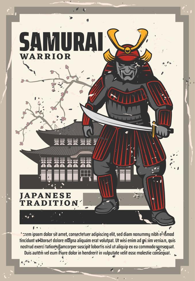 japanischer Pagodentempel und Samurai-Krieger vektor