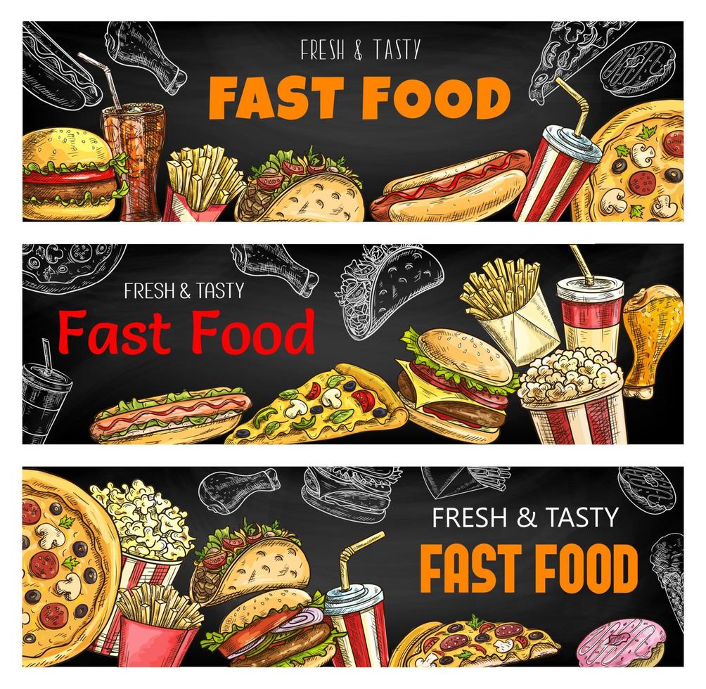 Sketch-Banner, Fast-Food-Burger und Sandwiches vektor