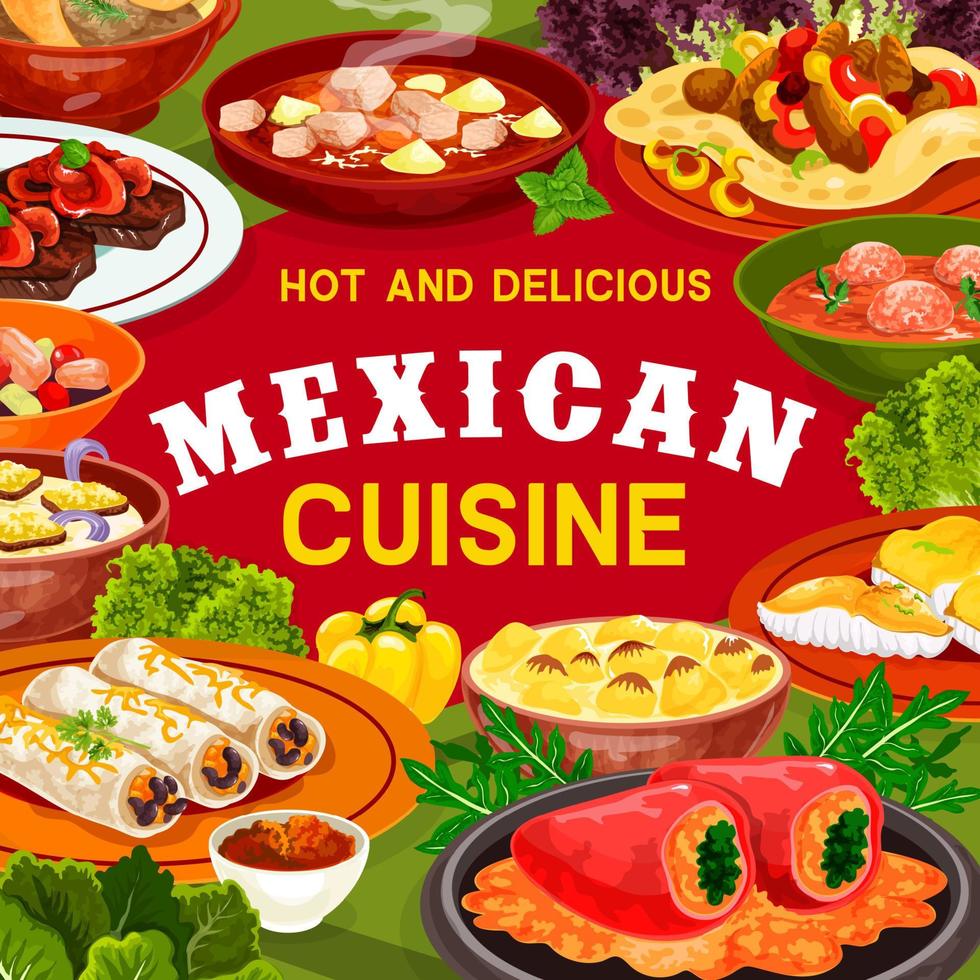 mexikansk mat ram av grönsak, kött och fisk vektor