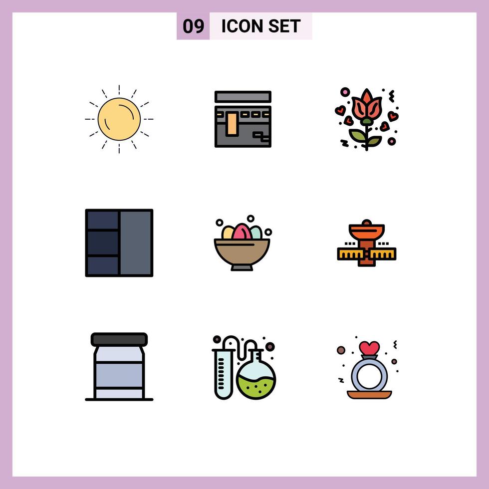 9 universelle Filledline-Flachfarben für Web- und mobile Anwendungen Osterschale Islam Wireframe Rose editierbare Vektordesign-Elemente vektor