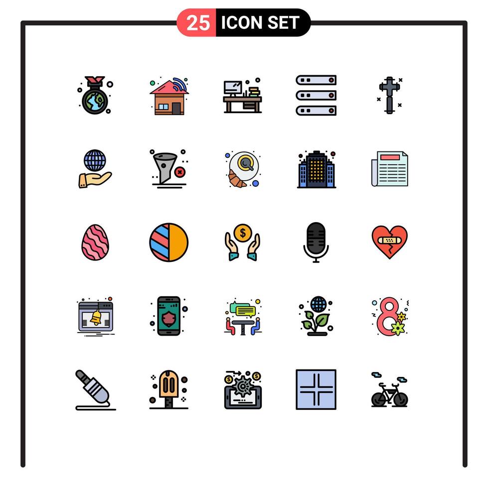 mobil gränssnitt fylld linje platt Färg uppsättning av 25 piktogram av kristen server kontor nätverk filer redigerbar vektor design element