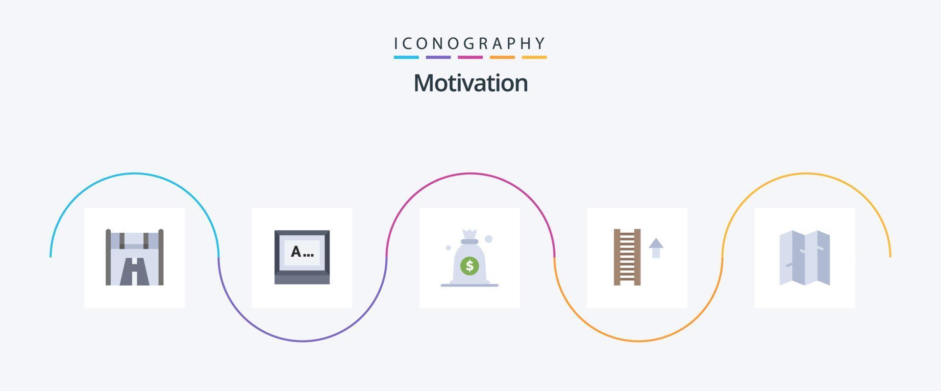 Motivation Flat 5 Icon Pack inklusive Motivation. Karte. Dollar. Pfeil. Treppe vektor