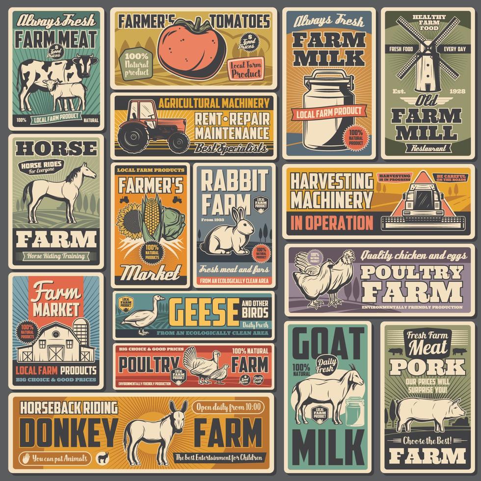 Landwirtschaft und Farm-Retro-Poster vektor