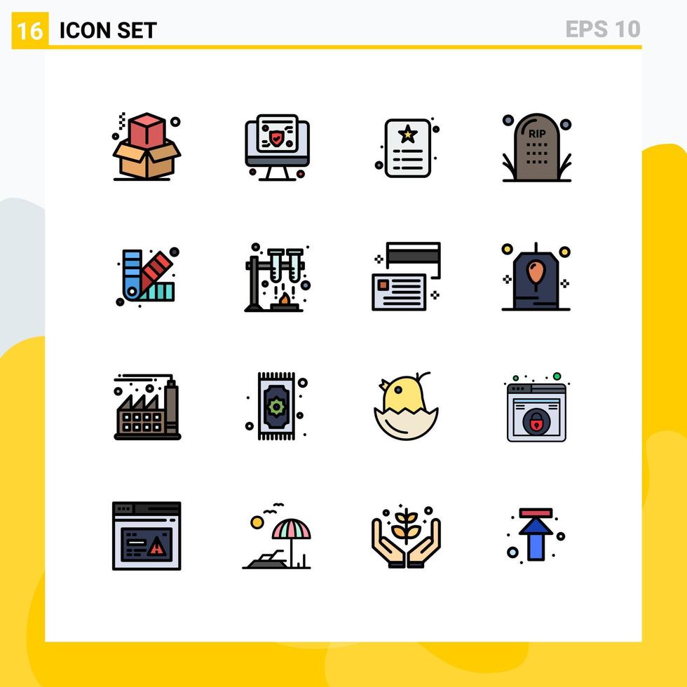 16 thematische Vektor-Flachfarben gefüllte Linien und editierbare Symbole zum Entwerfen von Grab-ID-Bestattungsfriedhof editierbaren kreativen Vektordesign-Elementen vektor