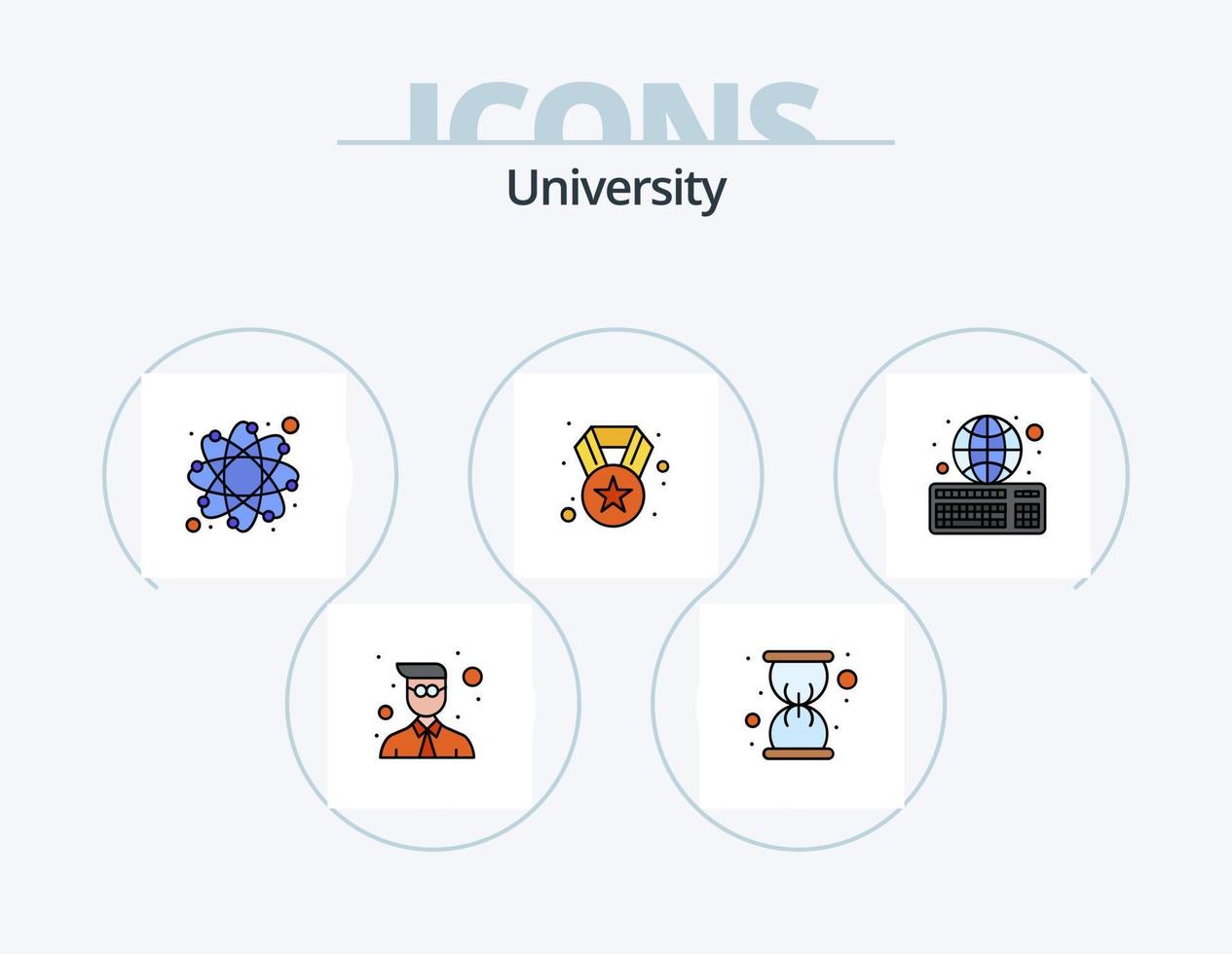 Universitätslinie gefüllt Icon Pack 5 Icon Design. Online-Aufgabe. Textmarker. Schüler. Junggeselle vektor