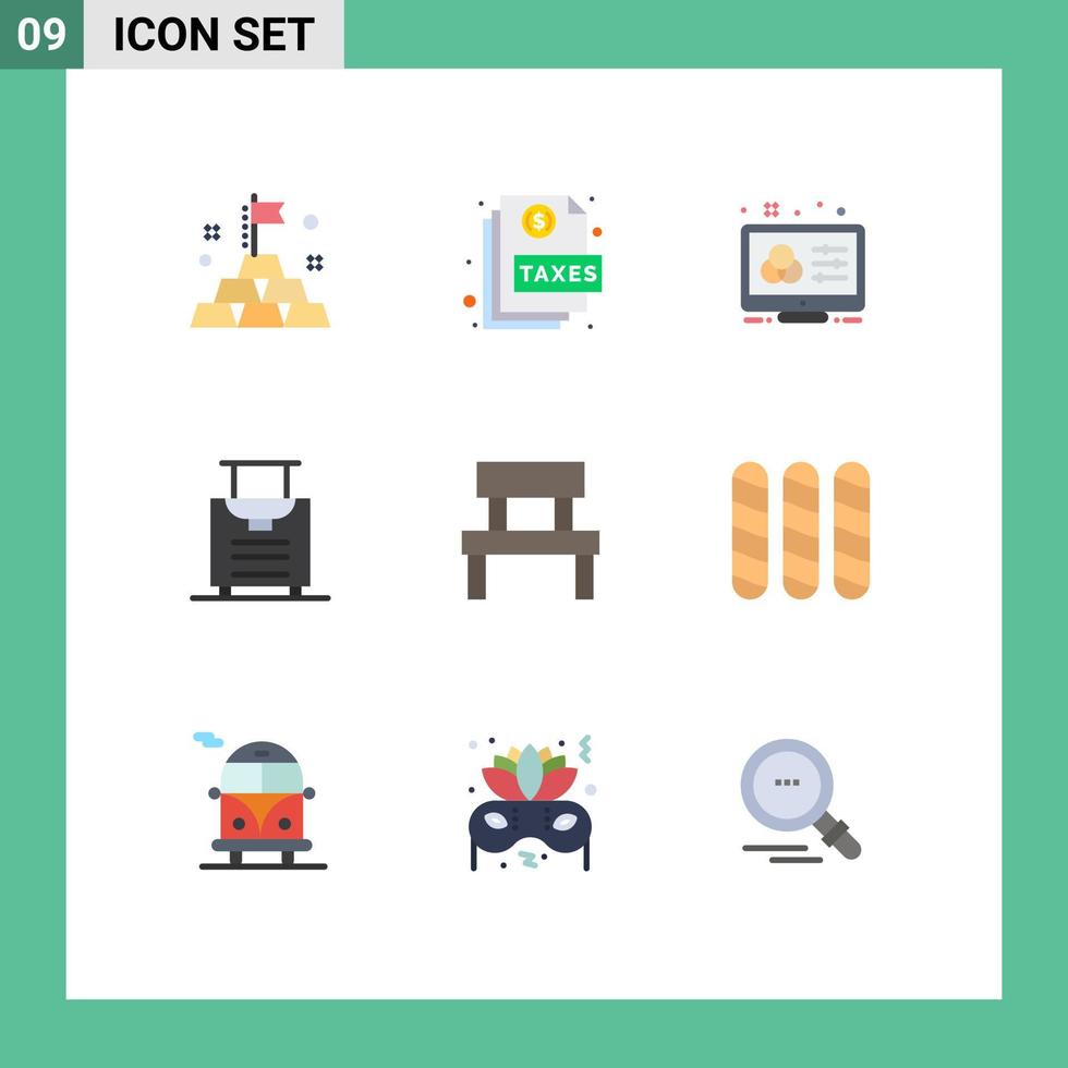Stock Vector Icon Pack mit 9 Zeilen Zeichen und Symbolen für Möbel reisen kreative Gepäckdesigner editierbare Vektordesign-Elemente