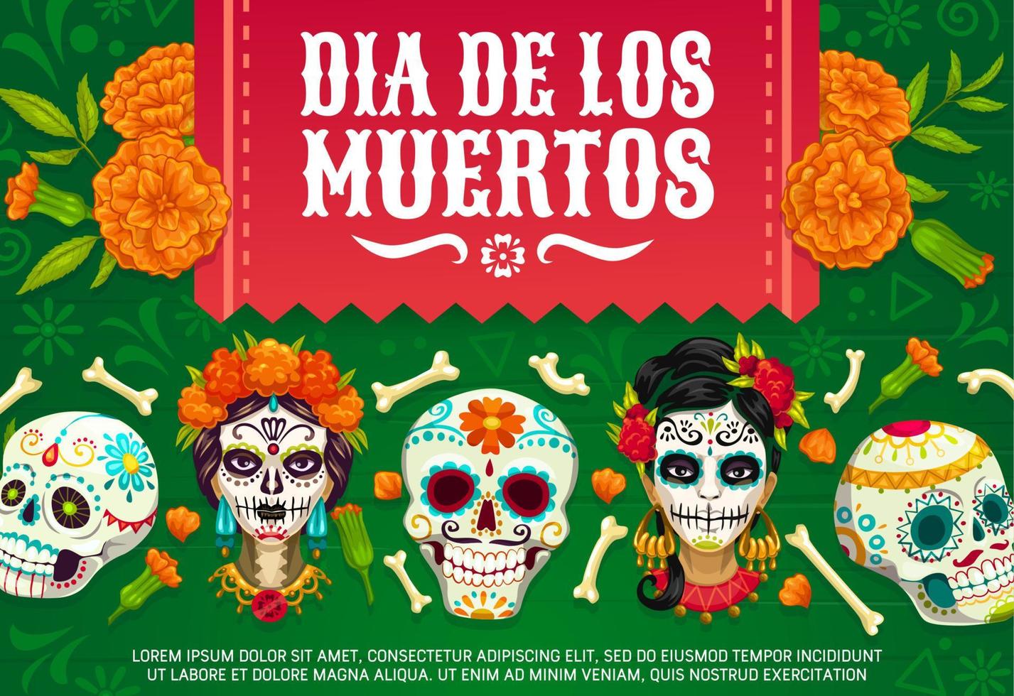 mexikanischer tag der toten schädel, dia de los muertos vektor