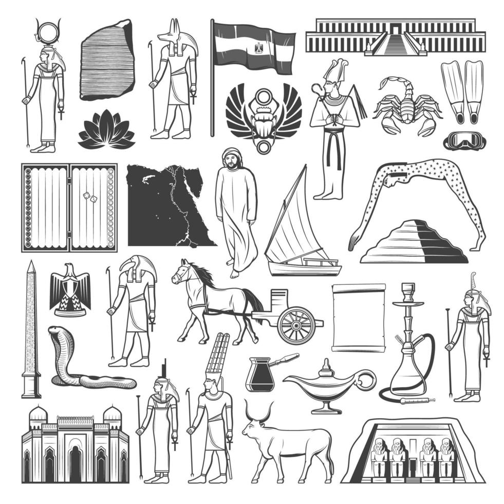 altes ägypten reisen wahrzeichen, karte, flaggenskizzen vektor