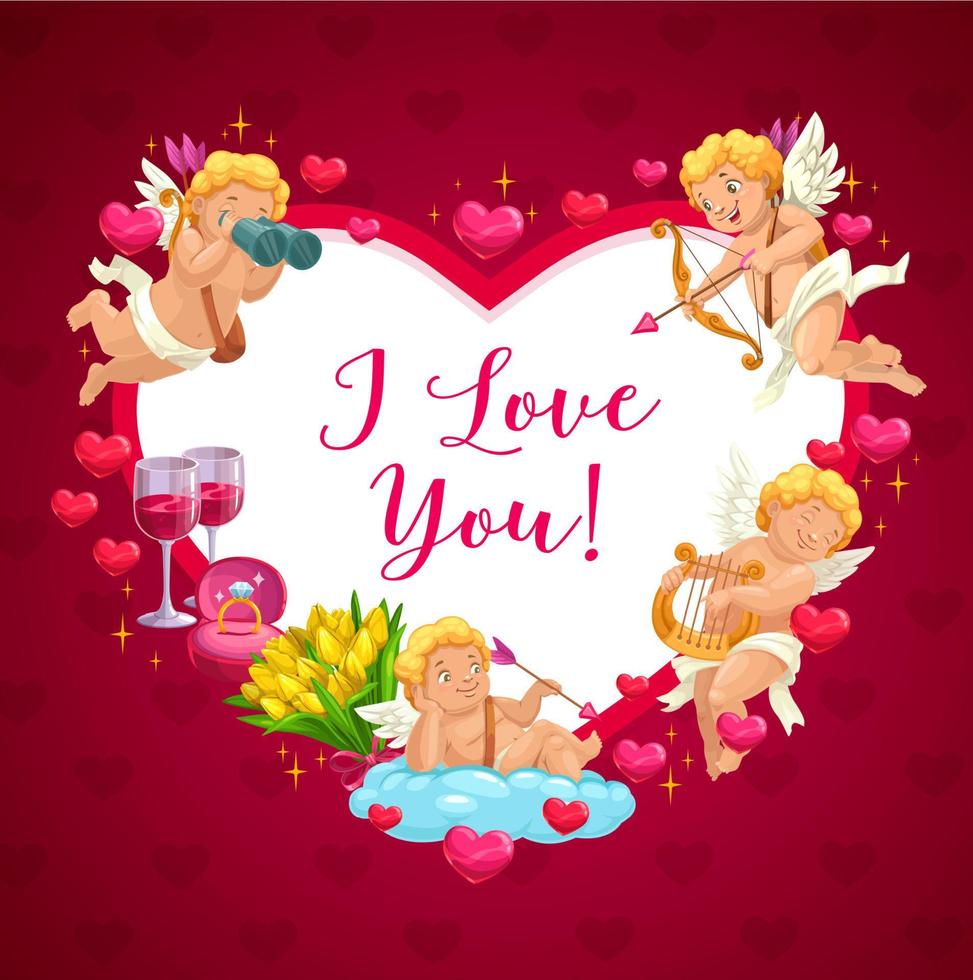 Happy Valentinstag Amor Engel Herzrahmen vektor