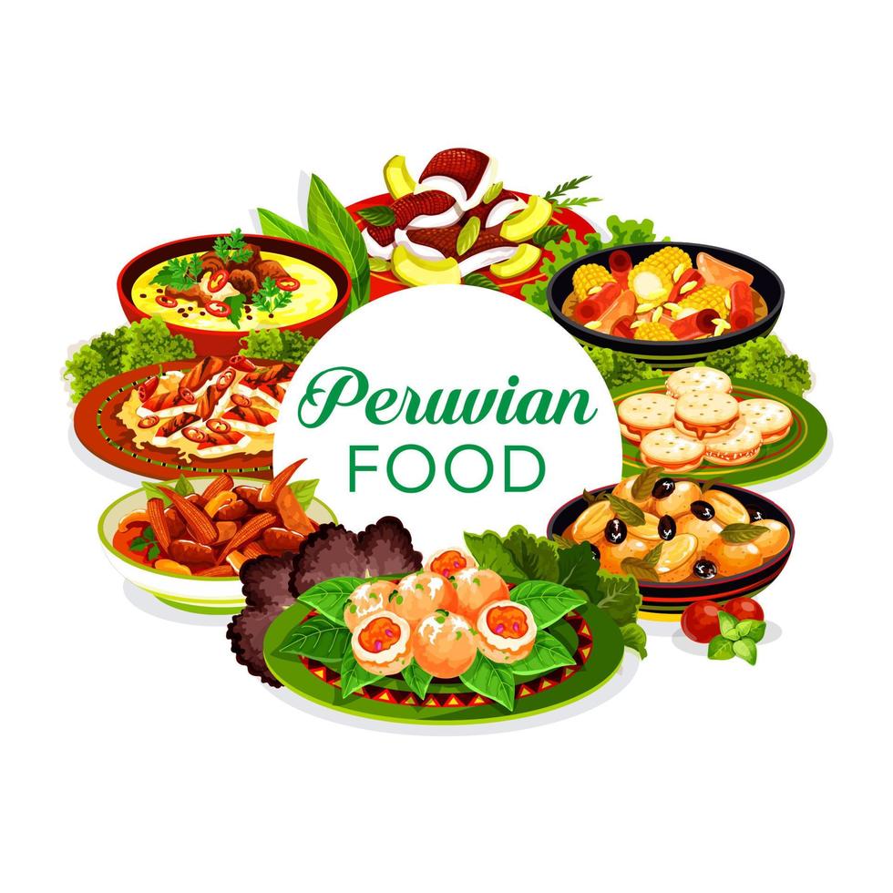 peruvian fisk, skaldjur, kött och vegetabiliska mat vektor