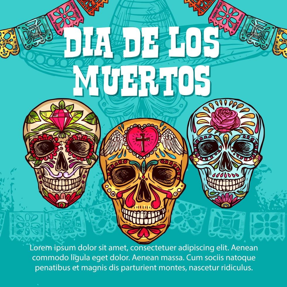 Dia de Muertos mexikanische Calavera-Schädelverzierung vektor