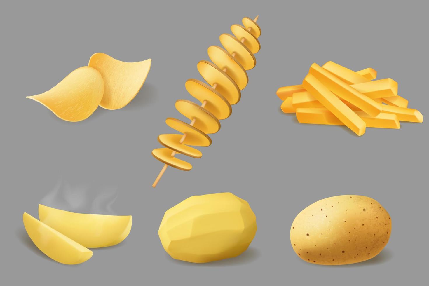 potatis pommes frites, frites och tornado, realistisk mat vektor