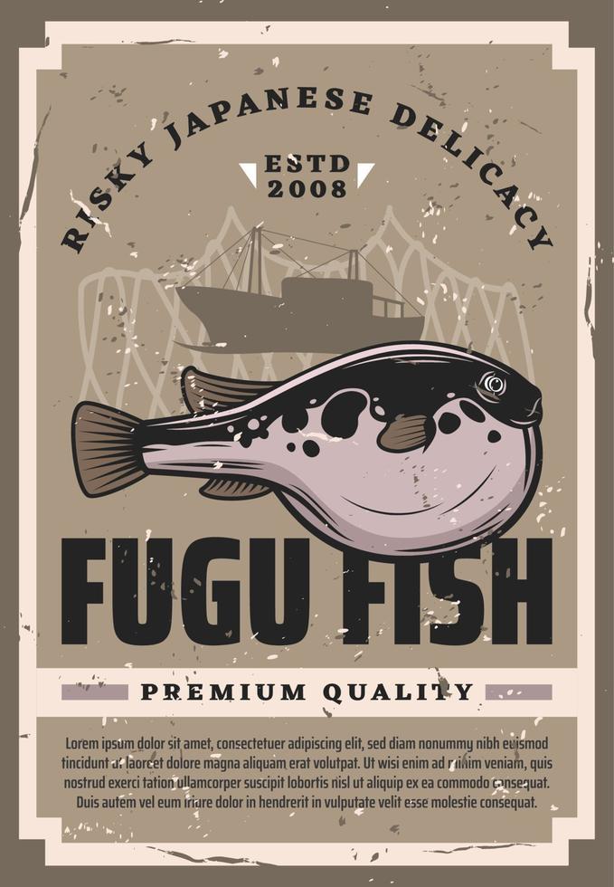 Fugu Fisch japanische Küche Delikatesse Retro-Poster vektor