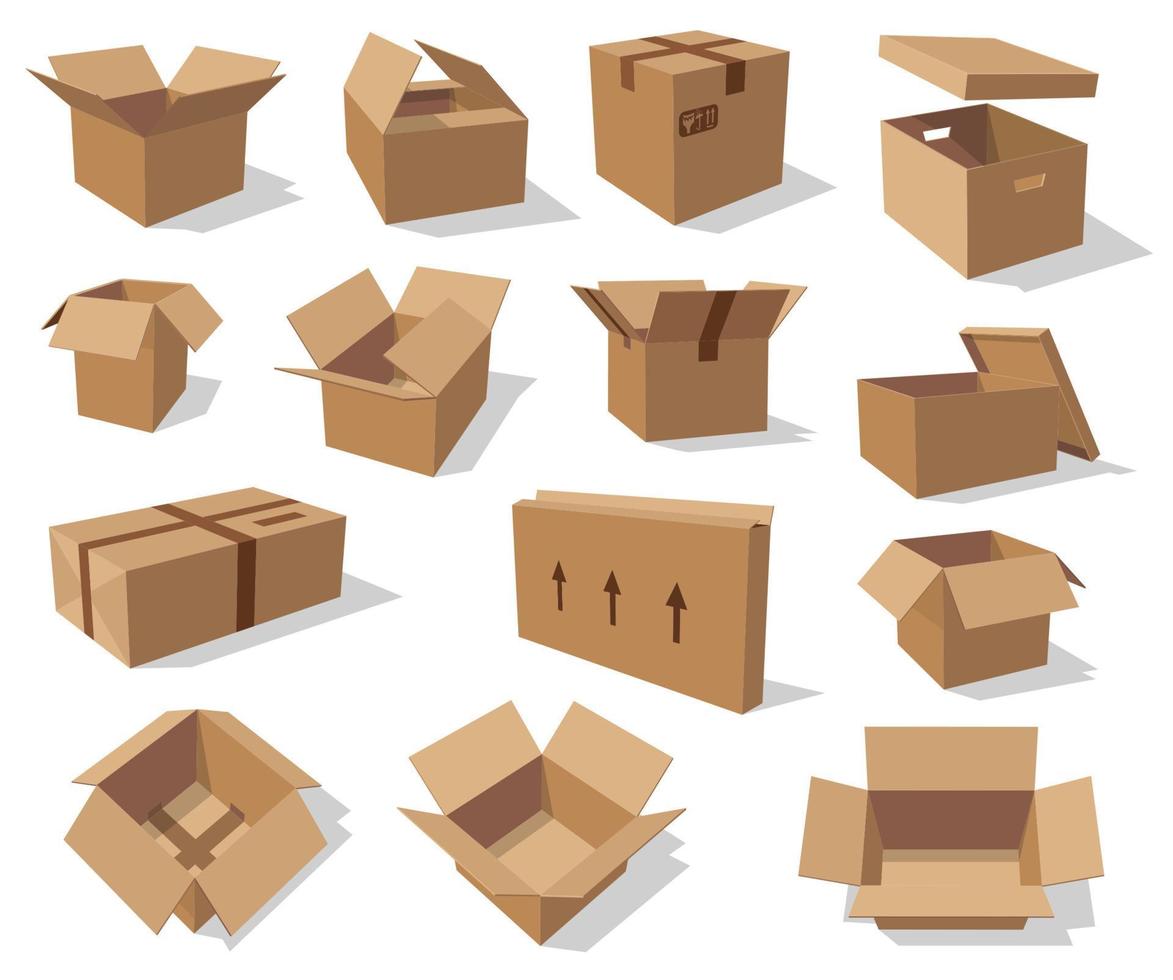 tömma kartong lådor, vektor kartong förpackning