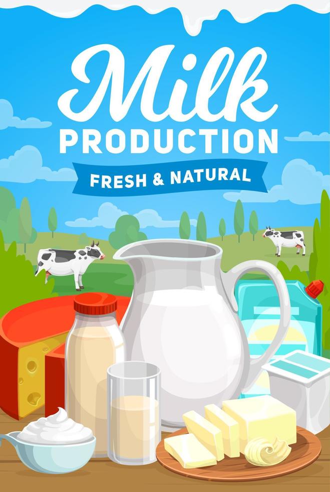 mejeri odla, mjölk mat organisk Produkter affisch vektor