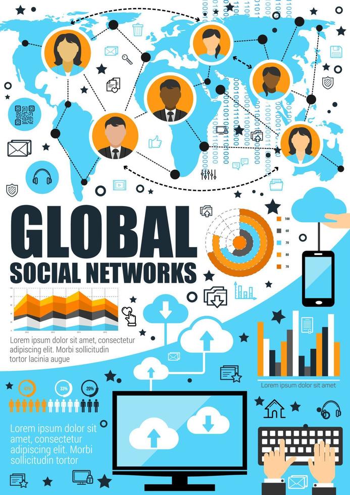 globales soziales netzwerk und internet vektor