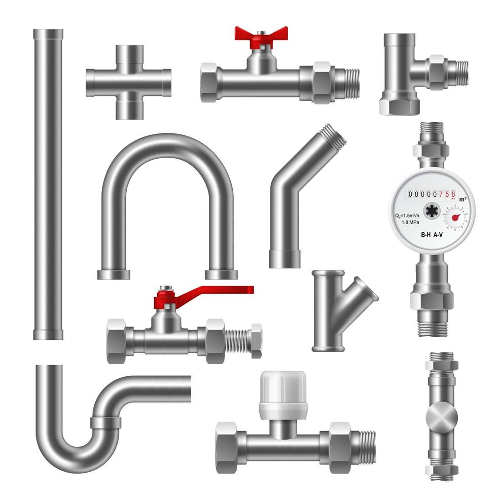 VVS beslag, adaptrar, ventiler och strömma meter vektor