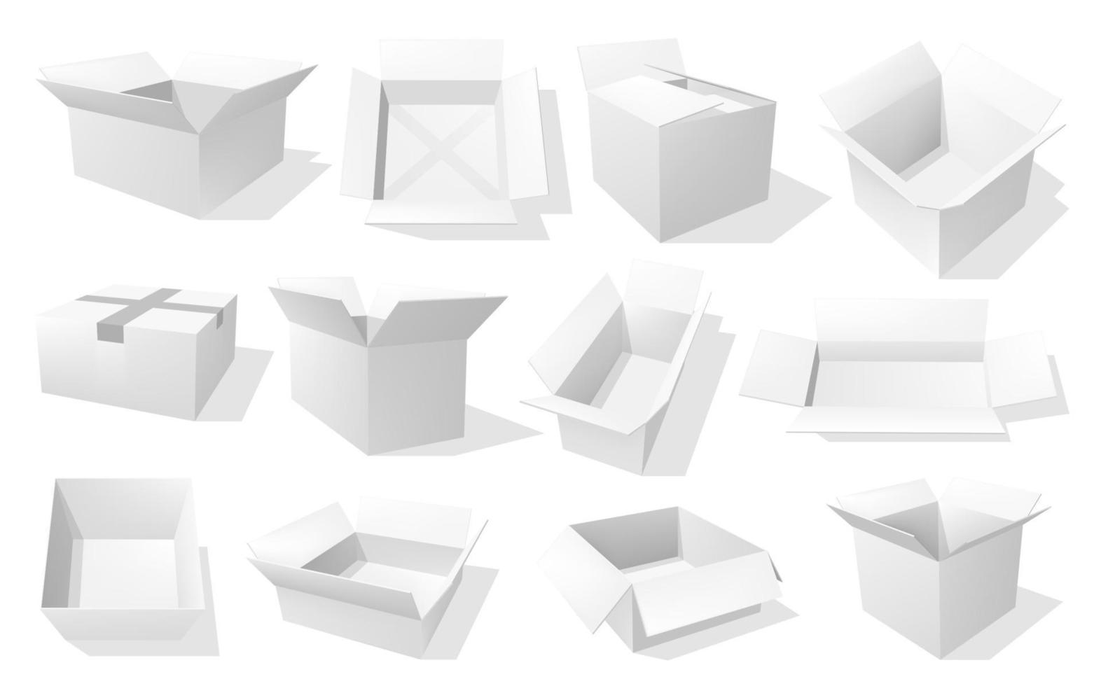 vit papper kartong låda, paket, packa prototyper vektor
