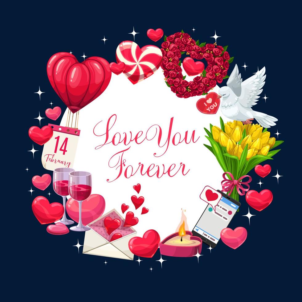 Valentinstag Herzen, Blumen und Liebesbrief vektor