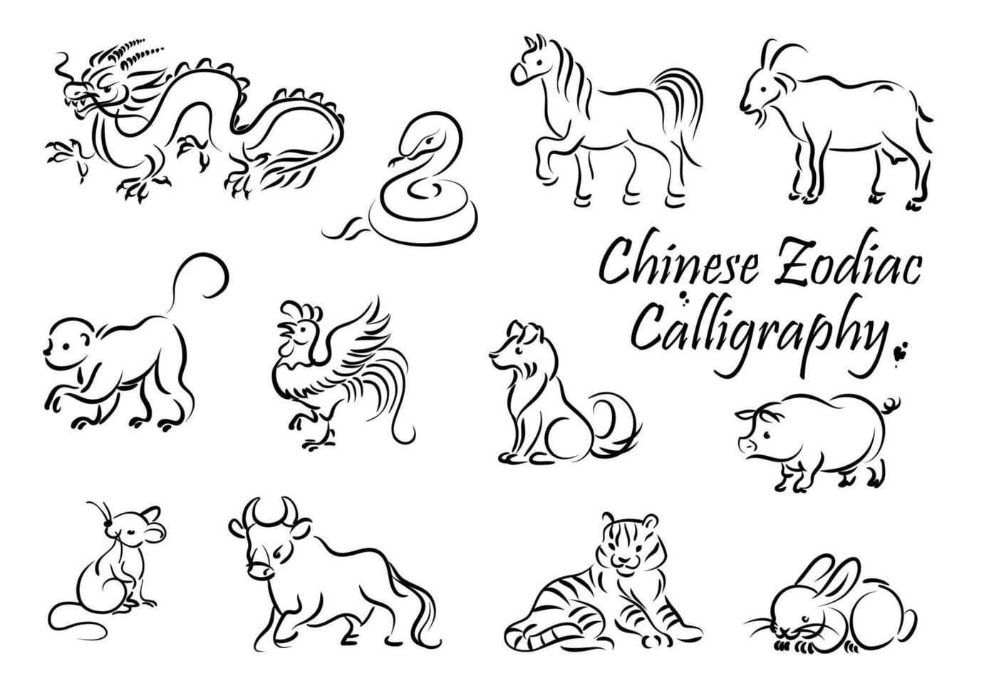 Tiersymbole des chinesischen Horoskops Tierkreiszeichen vektor