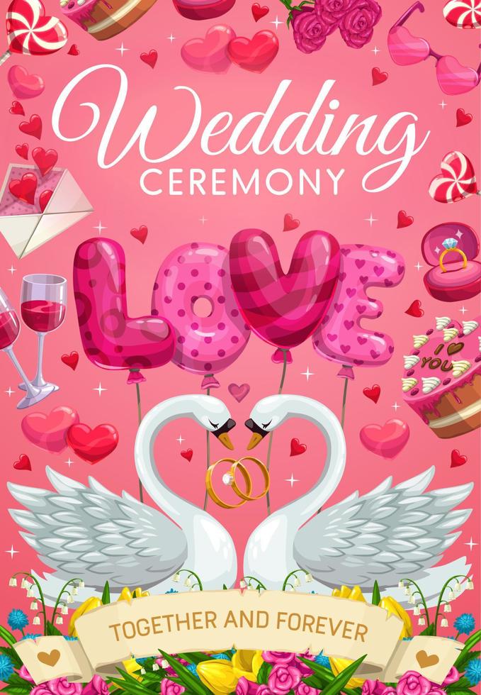 Hochzeitszeremonie, Hochzeitssymbole und Schwanenvögel vektor