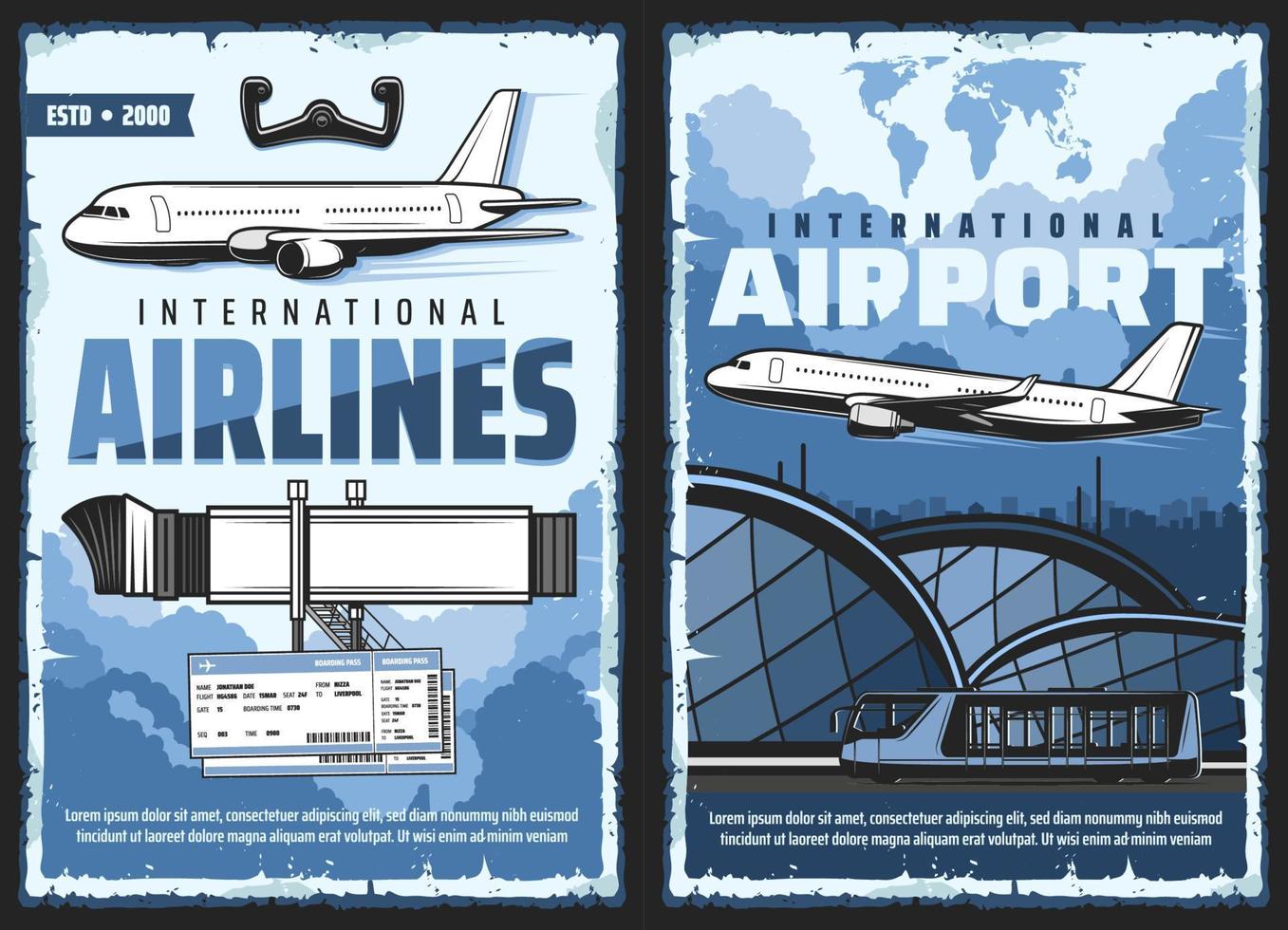 flygplats och flygplan, internationell flyg posters vektor