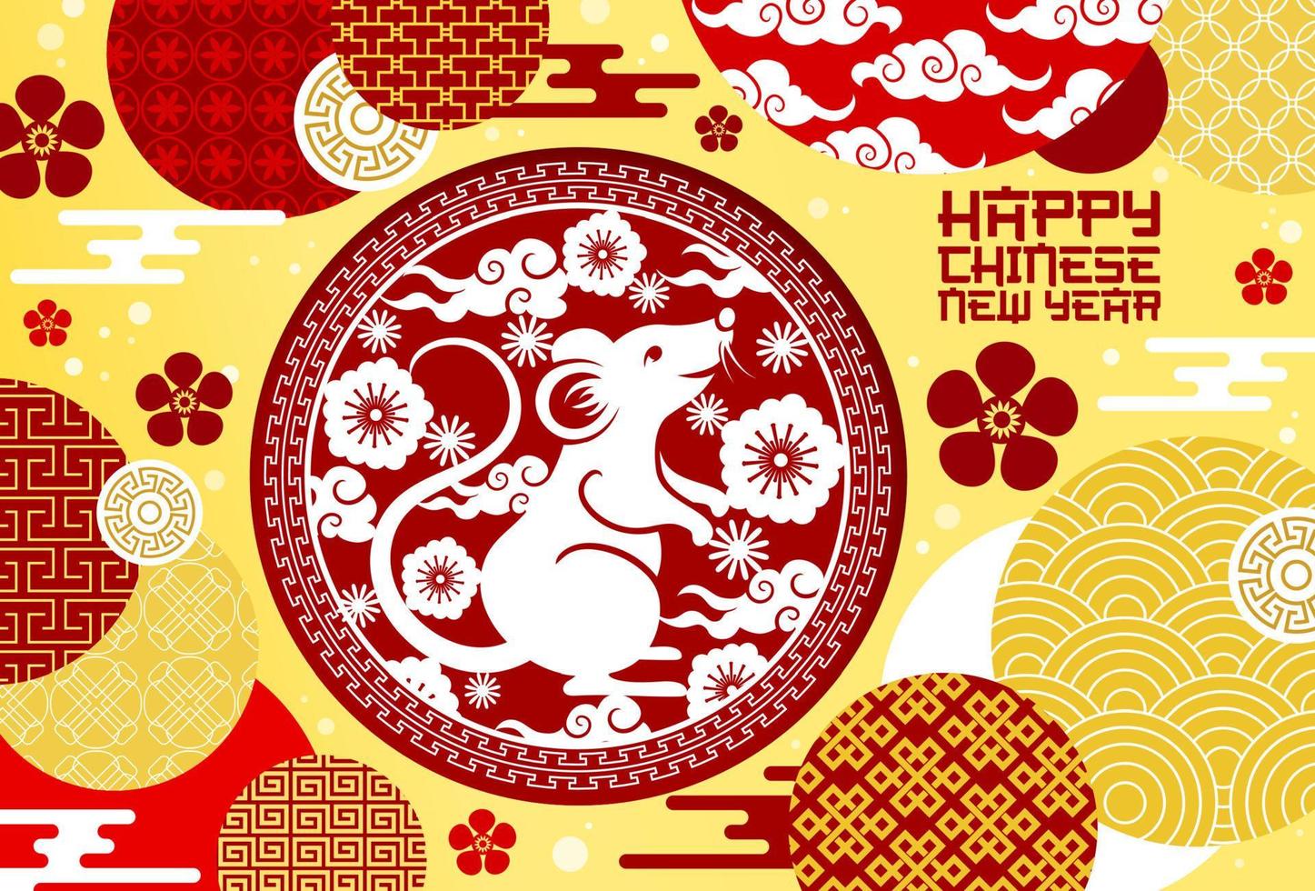 Lycklig kinesisk ny år, råtta tecken och moln mönster vektor