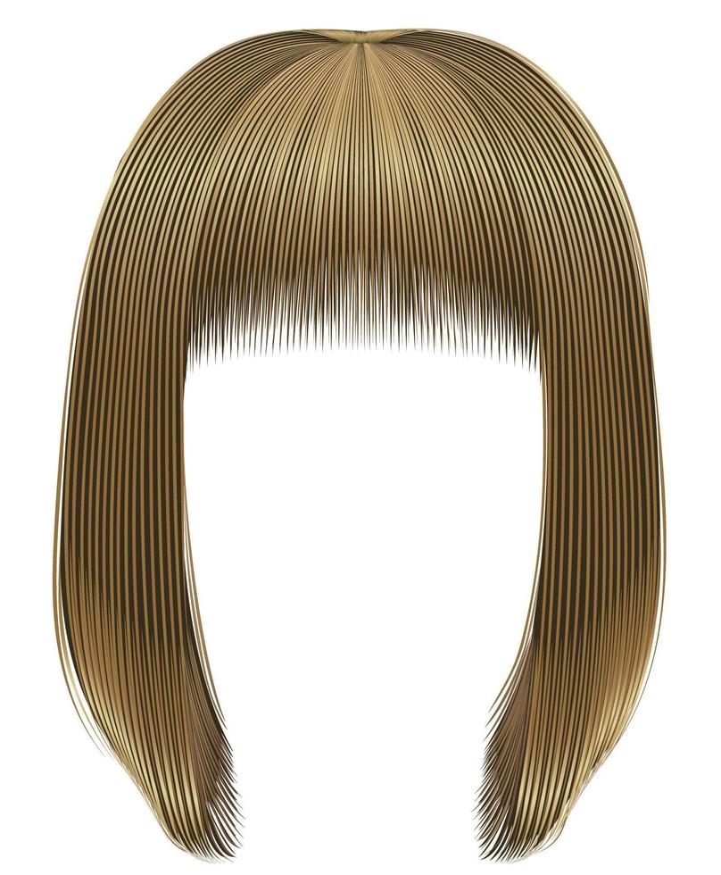 trendig kvinna hårstrån guppa kare med frans . ljus blond färger . medium längd . skönhet stil . realistisk 3d . vektor