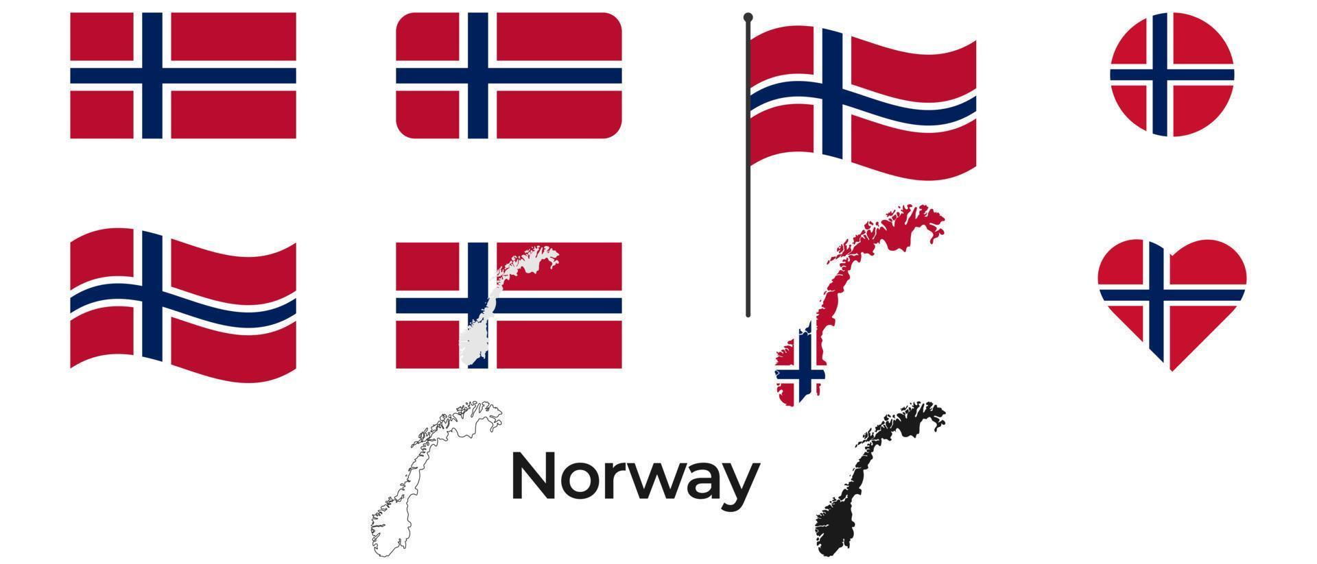 Flagge von Norwegen. Silhouette von Norwegen. Nationales Symbol. vektor