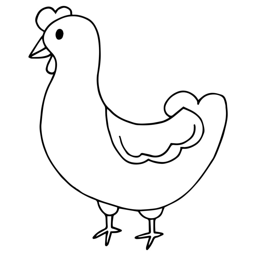 handritad enkel vektorskiss med svart kontur. fjäderfä, kyckling, värphöna, jordbruk, djur. ekologisk gård, etikett, färgläggning. bläck ritning. vektor