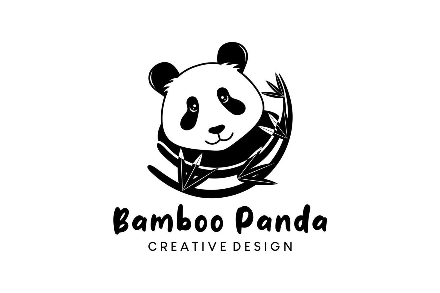 panda ikon logotyp design med söt bambu träd vektor