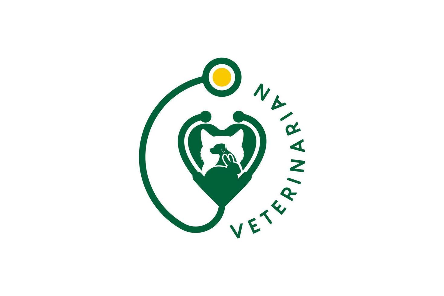 veterinär logotyp design med djur- silhuett i stetoskop vektor