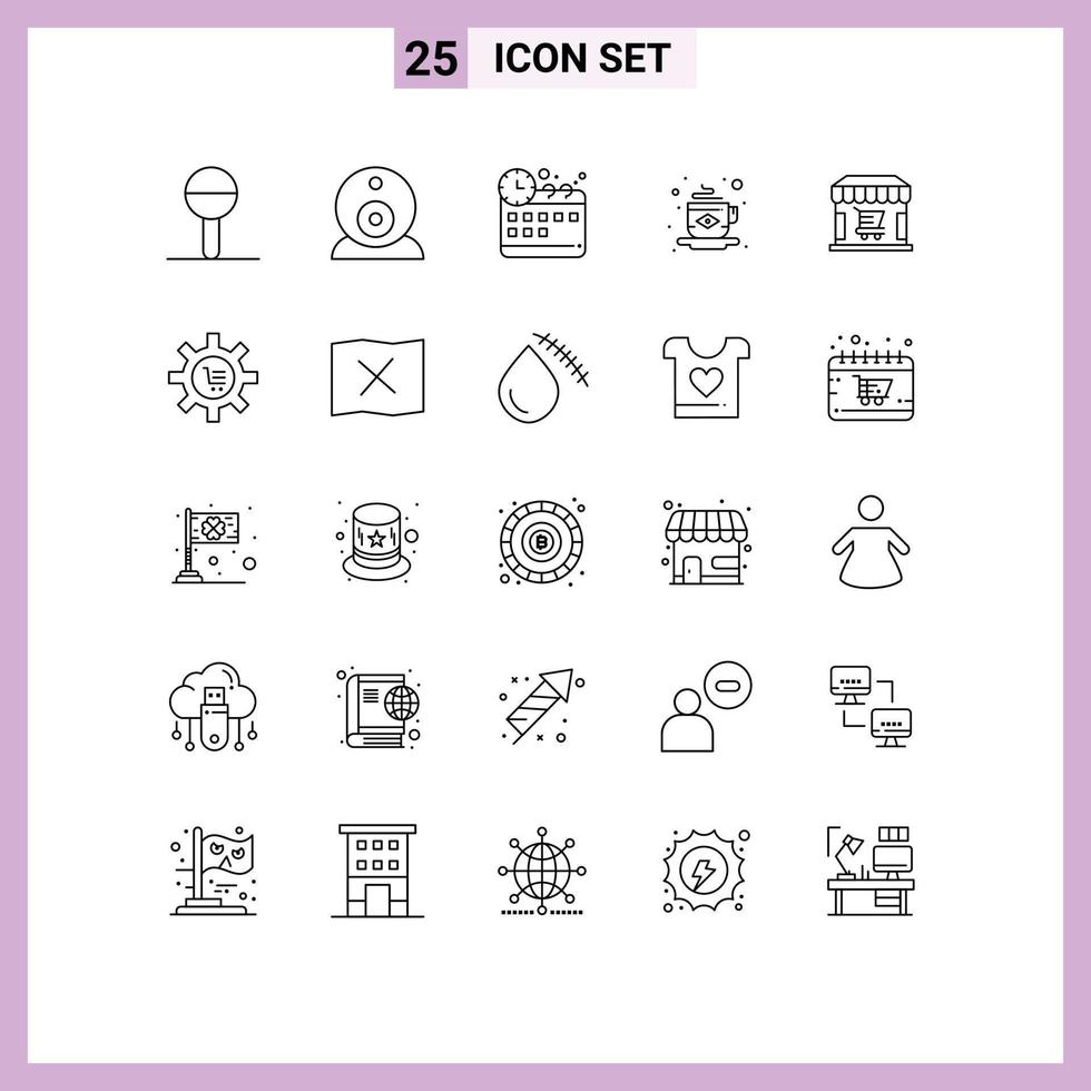 Linienpackung mit 25 universellen Symbolen für Shop-Management-E-Commerce-Tee editierbare Vektordesign-Elemente vektor