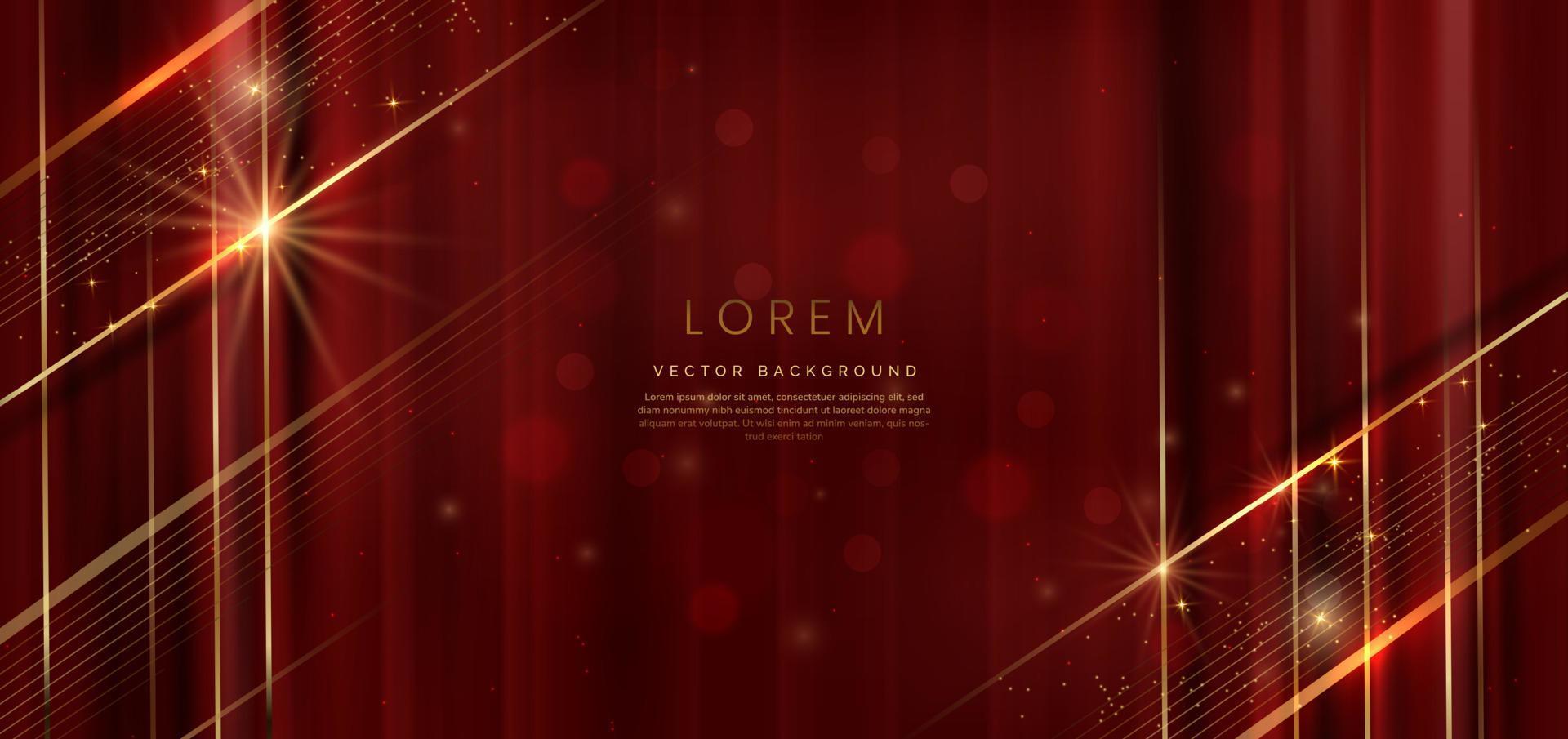 abstrakter eleganter roter hintergrund mit goldener linie und lichteffektfunkeln. Luxus-Template-Design. vektor