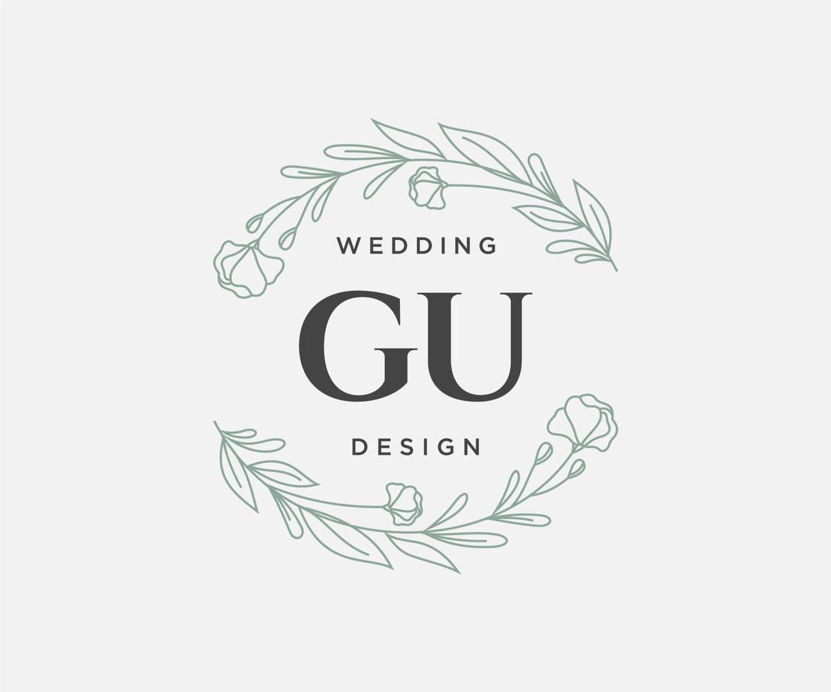 Gu Initialen Brief Hochzeit Monogramm Logos Sammlung, handgezeichnete moderne minimalistische und florale Vorlagen für Einladungskarten, Save the Date, elegante Identität für Restaurant, Boutique, Café im Vektor