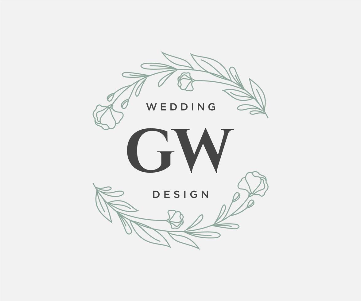 gw initialen brief hochzeitsmonogramm logos sammlung, handgezeichnete moderne minimalistische und florale vorlagen für einladungskarten, save the date, elegante identität für restaurant, boutique, café im vektor